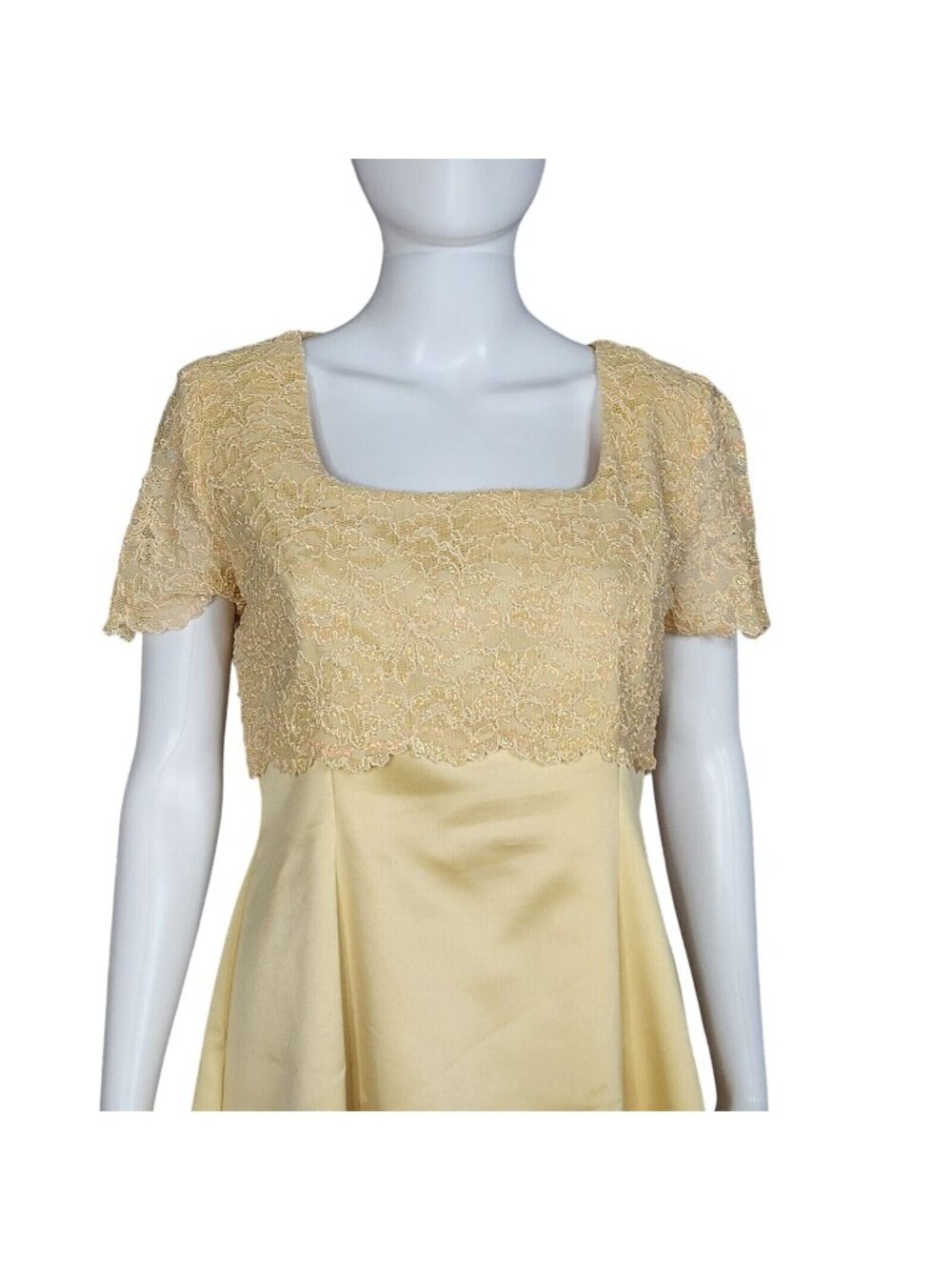 Vintage Bari Jay Elegant Gold Lace & Satin Evening Gown Size 11-12